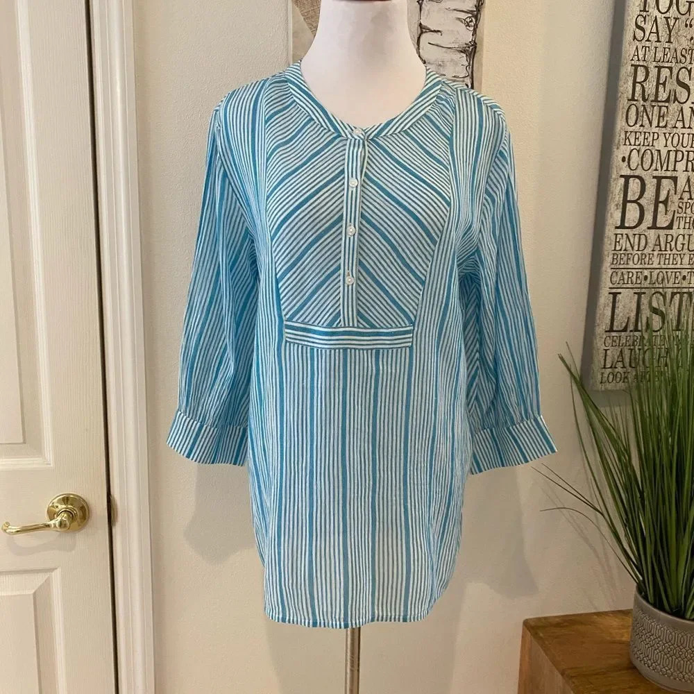 Erika Aquaria Staccato Turquoise Striped Blouse - Picture 3 of 8